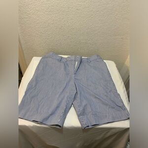 Talbots Shorts Women Perfect Short Blue White Striped Bermuda Chino Stretch 8P